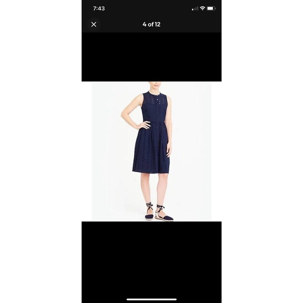 J. Crew Navy Blue Eyelet Shirt Dress Size 8 Sleeveless Summer Fit & Flare - Picture 4 of 16